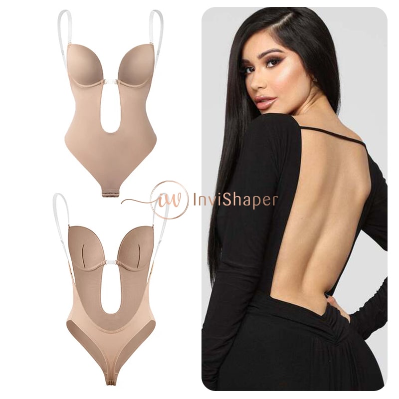 Invishaper - Plunge Backless Body Shaper Deep V BodySuit Clear Strap Party  Dress Invisible Bras (S, Khaki) : : Clothing, Shoes & Accessories