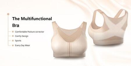 Posture Correction Front Close Bra, Adjustable Chest Brace Support  Multifunctional Bra-Beige||XS