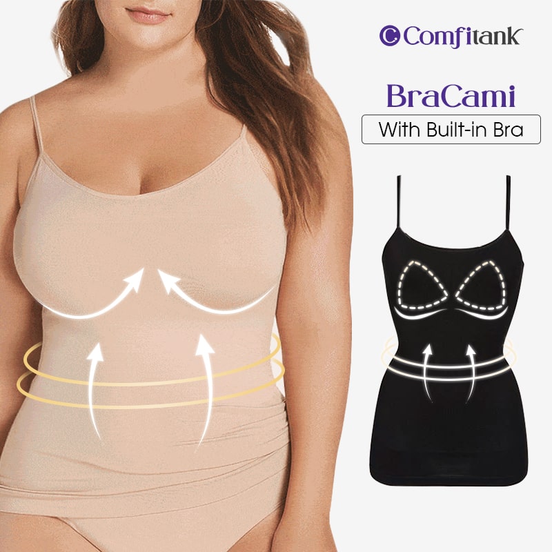  Comfitank - Women Tank Top with Built in Push Up Bra Cotton 2  in 1 Camisole (XL, White+Beige) : Clothing, Shoes & Jewelry