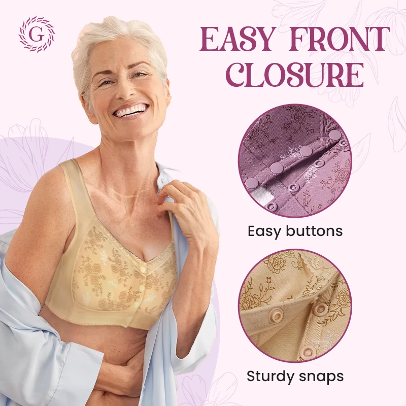 Wm Stylist Bra For Seniors Front Closure,glamorette Cotton Front Closure Bra,wide  Shoulder Straps Cotton Front Closure Bra